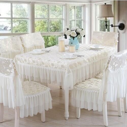 White Lace Table Cloth European Embroidery Cover Towel Chair Cover Wedding Dinning Chair Cushion Table Set Decorating
