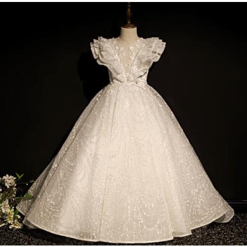 High-end Children Sequines Stitching Backless Evening Gown Kids Catwalk Birthday Party Princess Dress For Girls Vestidos L840