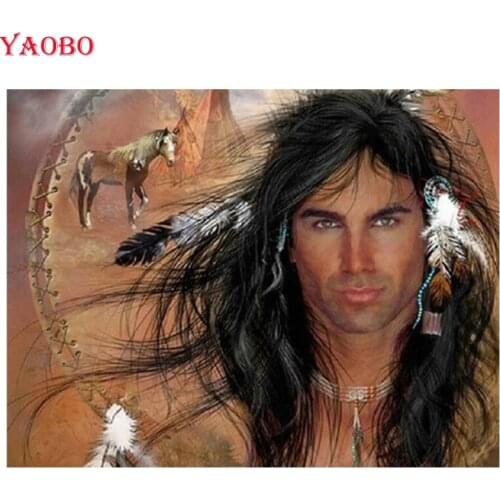 DIY Diamond Embroidery Indian man 5D Diamond Painting Horse Cross Stitch Kit For Living Room Needlework Set Embroidery beaded