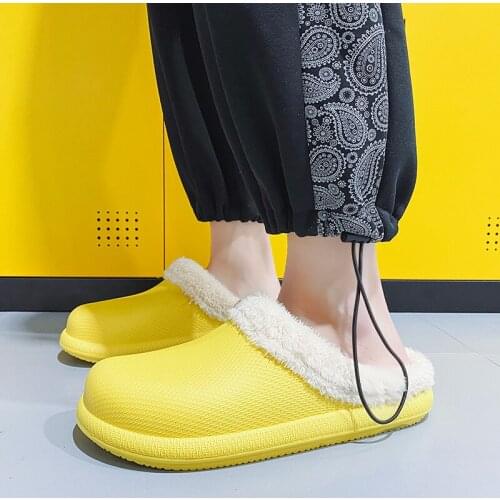ZEEKSON Plus Velvet Home Cotton Slippers Mens Warm Home Viscose Shoes Shallow Mouth Round Toe Flat Heel Warm Cotton Slippers