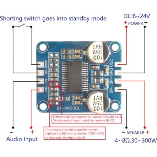 DY-AP3001 High Power Digital Amplifier Module Mono Class D DC 12V 24V 8V-24V Dropship