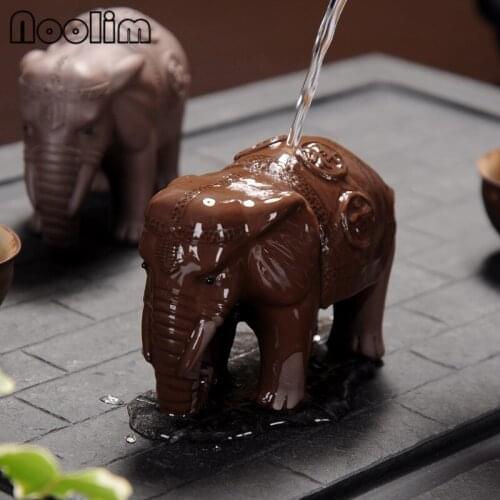 Purple Clay Elephant Tea Pets Auspicious Animal Crafts Creative Ceramic Small Figurines Teahouse Ornaments Home Decor Gifts