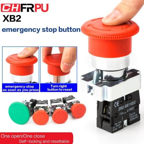 22mm XB2 Series Emergency Stop Button switch NO+NC 10A/415V red mushroom head emergency stop button switch