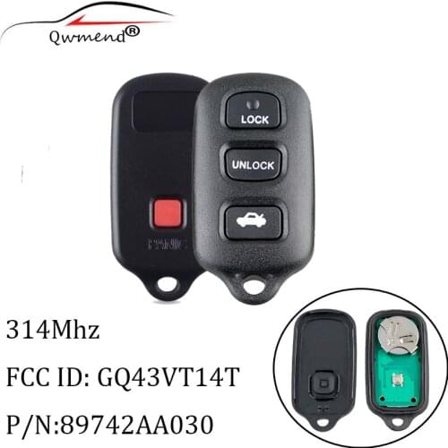 GQ43VT14T Smart Remote Car Key for Toyota Camry Solara Corolla Sienna 4Runner 3+1 Buttons 314.4Mhz for Toyota Key