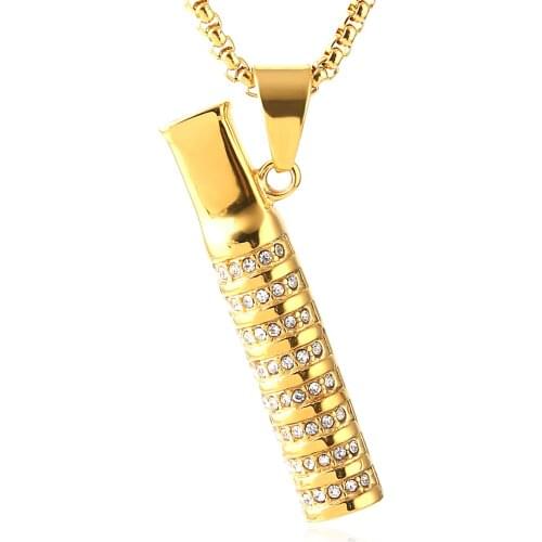 HZMAN Mens Gold Iced Out Cigarette Holder Stainless Steel CZ Pendant Hip Hop Necklace