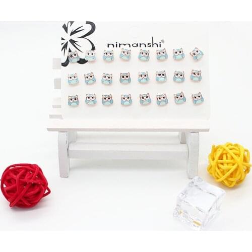 ISINYEE 12 Pairs/set Cute Small Bee Owl Bird Stud Earrings Sets For Women Little Girls Dog Frog Flower Crystal Animal Jewelry