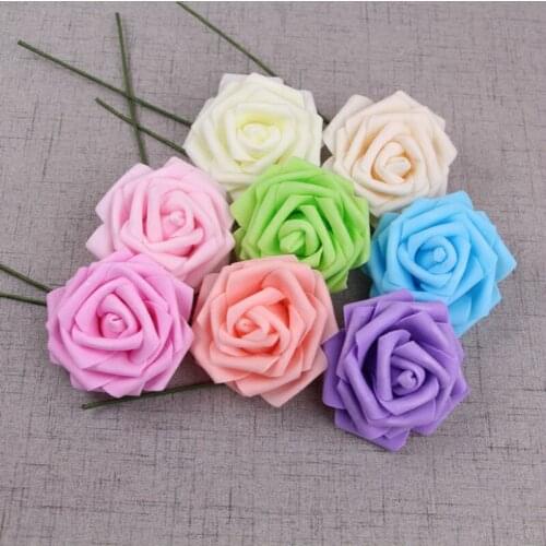8cm Foam Roses Colorful Artificial Flowers Home BrideWedding Car Decoration Fake Rose Flowers for Needlework Bouque Supplies