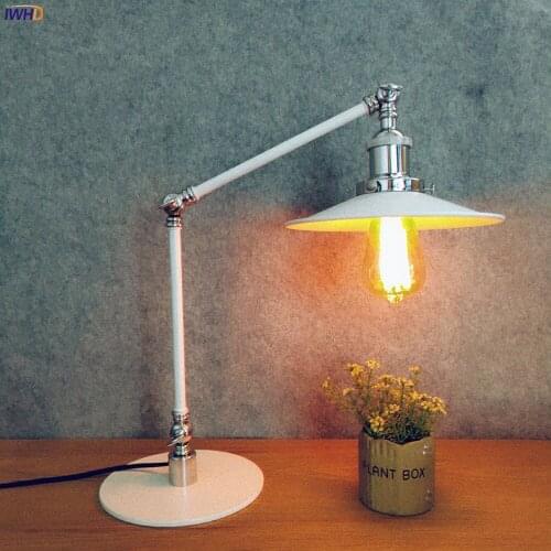 IWHD Loft Decor White LED Table Lamp Edison US/EU Switch 4W 110V/220V 2 Arms Industrial Vintage Desk Lamp Luminaria De Mesa