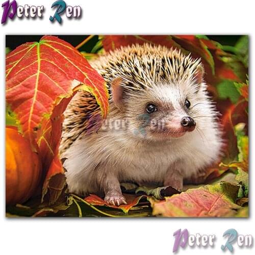 Animal painting hedgehog in a forest leaf Diamond of rhinestones Embroider Square/round Mosaic full Cross Stitch Home Decoration