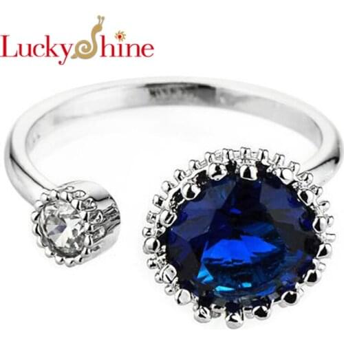 Classic AAAA Fire Round London Blue Red Cyrstal Silver Adjustable Rings Wedding Rings for Women Party Holiday Christmas Gifts
