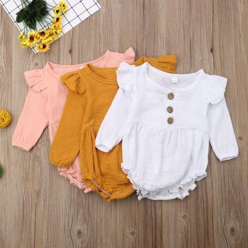 Newborn Toddler Baby Girls Long Sleeve Romper Jumpsuit Solid Color Cotton Infant Baby Girl Clothes 2021 Summer Fall
