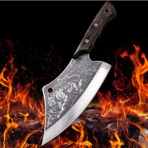 Forged chopping knife slaughter fish knife household sharp kitchen knife tiger veins stainless steel cutting chicken meat knife