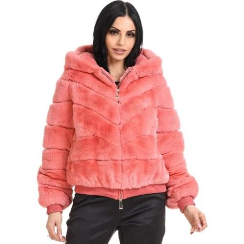 Real Rex Rabbit Fur Coat Bomer Jacket With Hood Winter Warm Fashion Overcoat Casual Outwear 2021 New Fashion