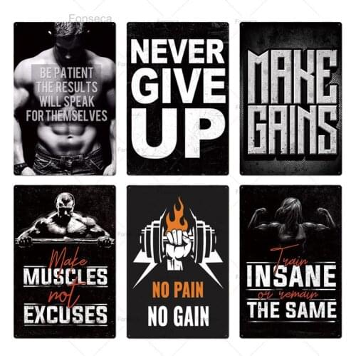 Gym Sign Metal Poster Plaque Fashion Metal Tin Sign Plate Wall Decor For Club Gym Bedroom Decorative Iron Painting 20x30cm