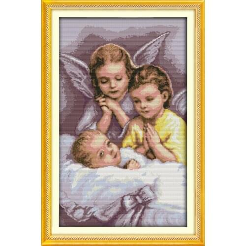Angels Prayer Home Decor Printed Canvas Cross Stitch Embroiderey Kits DMC 11CT Fabric Counted Character Pattern Threads Crafts