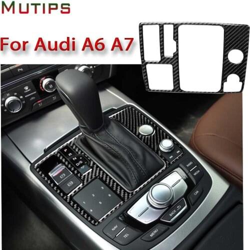 Mutips Carbon Fiber Gear Shift Panel Trim Frame Decorative Cover Sticker For Audi A6 A7 2012-2018 Car Accessories Interior Parts