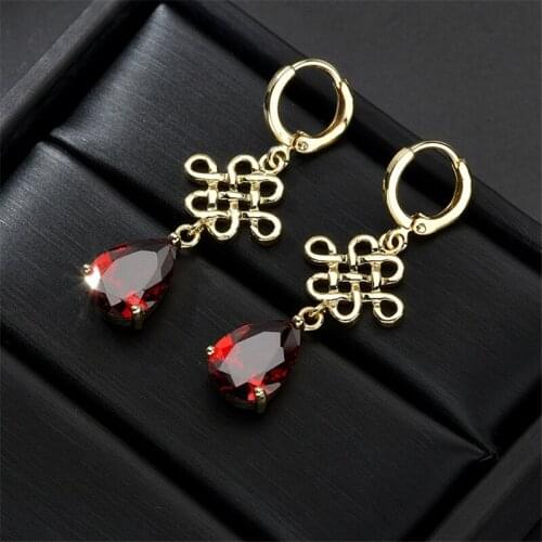 Set Of Earrings For Women 2021 Trend Chinese Knot Copper Alloy AAA Zircon Plated In 18K True Gold Pomp Eardrop