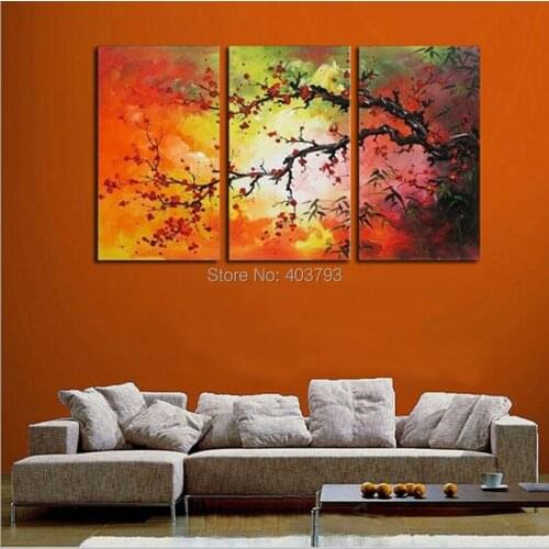 Chinese Style Wall Art Hand-Painted Oil Painting On Canvas Modern Abstract Red Wintersweet Decorative Pictures For Living Room
