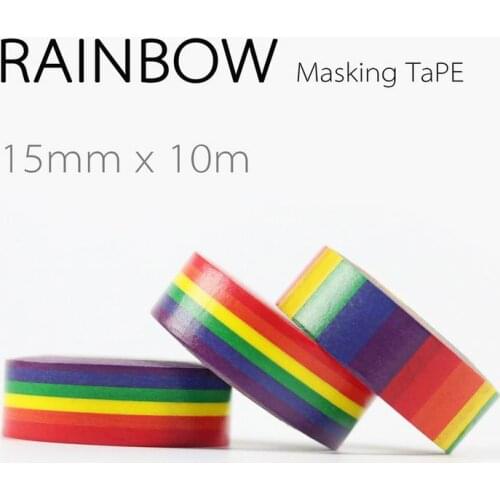 2020 New Rainbow Washi Tape School Supplies Stationery Tape Office Stationery 15mm Rainbow Tape Masking Tape Decoration