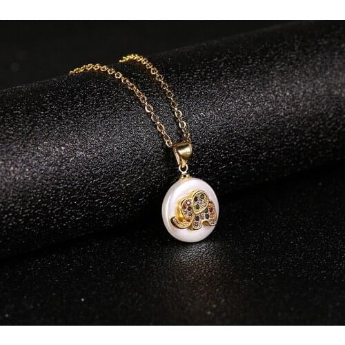 Golden Stainless Steel Shell Colorful Zircon Baby Elephant Pendant Necklace For Womon Charm Beautiful Girl Necklace jewelry