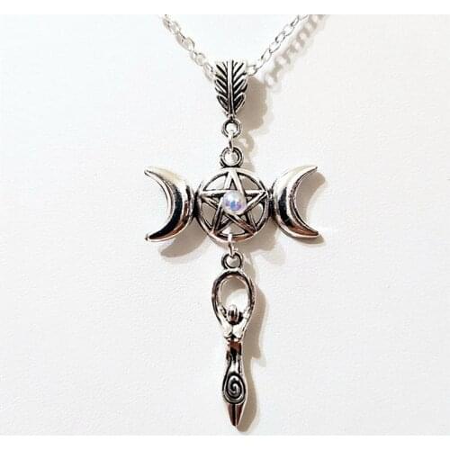 Triple Moon Goddess Wiccan Jewelry Hecate Necklace Triple Goddess Wiccan Pendant Jewelry