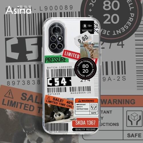ASINA Transparent TPU Case For Huawei Nova 3 3i 4 5t 5z Capa Cartoon Cover Soft Fashion Funda For Nova 7 8 6 Pro Tag Label Coque