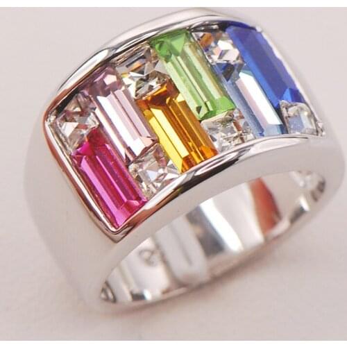 Pink Crystal Zircon Morganite tLight Blue Crystal Zircon 925 Sterling Silver Ring F804 Size 6 to 10