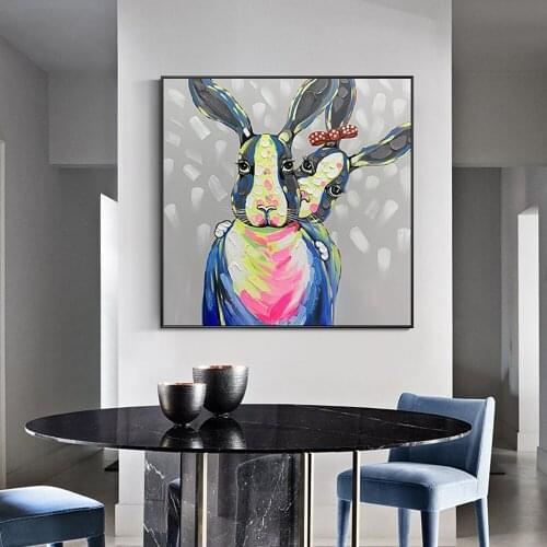 Hand Painted Modern Oil Painting On Canvas Animal Cartoon Poster Wall Art Painting For Living Room Kids Room Decoration Picture