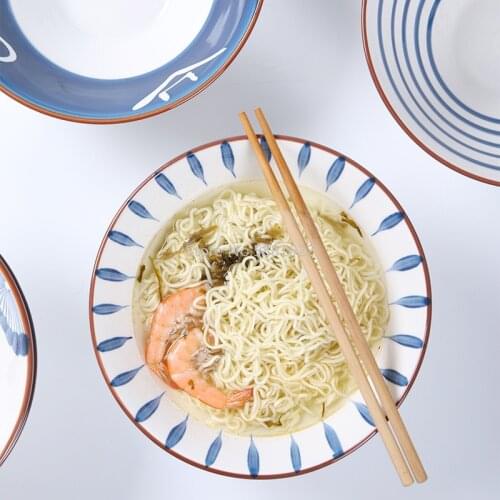 Hand-painted Japanese-style Noodle Bowl, Ceramic Tableware, Bowl and Dish Set, Household Restaurant Hat Bowl, Large Soup Bowl