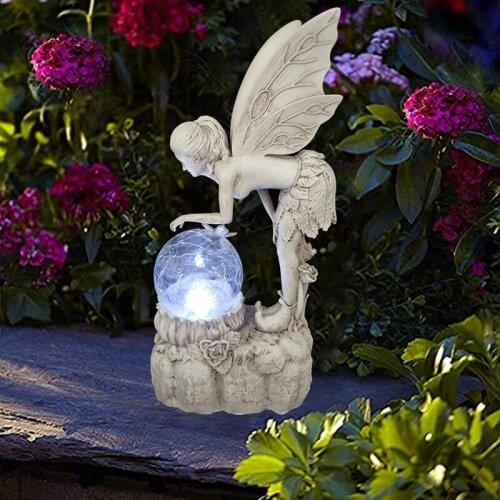 Garden Decoration Fairy Statue with Solar Led Light Yard Art Night Lamp Ornament Resin Craft Angel Sculpture Home Decor