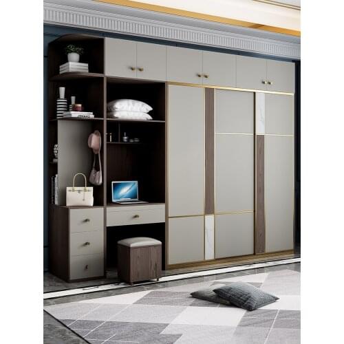 Wardrobe bedroom sliding door Modern minimalist cabinet combination Three-door wardrobe with dressing table