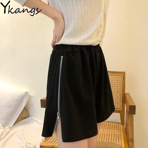 Zipper Split Side Sport Shorts for Women Running Baggy Short Sexy Femme Biker Shorts Mujer Summer Casual Shorts Women Vintage