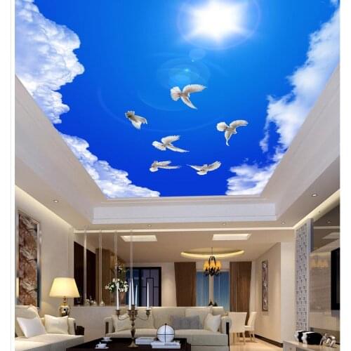 Blue sky cloud sun white dove ceiling 3d murals wallpaper for living room Style wallpaper Home Decoration