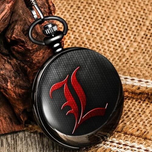 Death Note Portable Wing Pocket Watch Practical Alloy Case High-end Black Quartz Pocket Watch Man Thick Chain Pendant Watch Gift