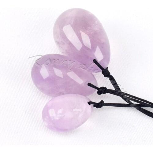 Drilled Yoni Eggs Natural Light Amethyst Kegel Balls for Women Kegel Exercise Tightening Vaginal Muscle Ben Wa Ball Massager