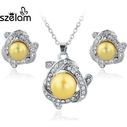 Szelam Simulated Pearl Jewelry Set Pendant Necklace Sets Austrian Crystal Jewelry Set For Women Free Shipping set140031