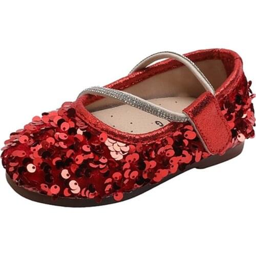 Shoes for Girls Paillette Flats Autumn Princess Shoe Children Peas Shoes New Elementary School Single Shoes Size 21-30