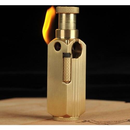 CNC Vintage Handmade Brass Trench Kerosene Lighter, Oil Gasoline Briquet Lighter,3 Sides Fire Ignition Smoking Tool 7.2*2.1cm