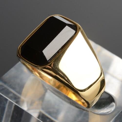 Vintage Black Stone Crystal Stainless Steel Gold Fnger Rings For Men Male 7-12 Size Factory Wholesale