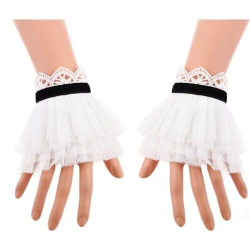 Vintage Victorian White Lace Wrist Cuffs Lolita Bracelet Cuff Cosplay Retro Accsesory Gothic