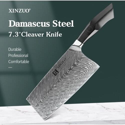 XINZUO 7.3'' Inches Cleaver Knife Janpanse 67 Layers Damascus Steel Meat Vegetable Cutter Slicing Butcher Knives G10 Handle