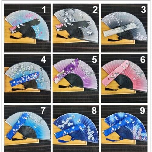 Japanese Style Silk Fan Into Cherry Blossom Pouch Pattern Optional Silk Fan Cherry Blossom Folding Fan
