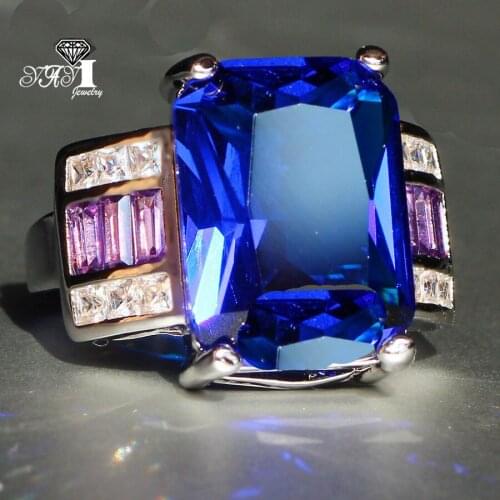 YaYI Jewelry Fashion Princess Cut Huge 7.9 CT Blue Zircon Silver Color Engagement Rings wedding Heart Flower Rings Party Rings