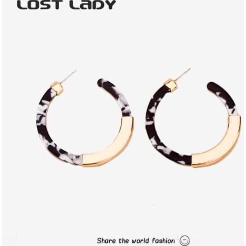 Lost Lady Simple C Shape Hoop Earrings Korean Vintage Hollow Geometric Earrings for Women Trendy Party Earring Accessories