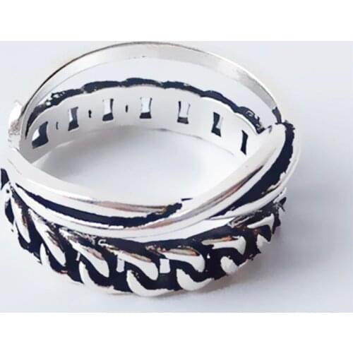 Sole Memory Thai Silver Vintage Woven Chain Fashion 925 Sterling Silver Female Resizable Opening Rings SRI510