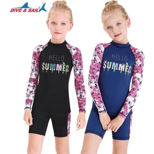 Girls Dive Skin Surf Swimsuit Two Piece Swimwear Lycra Long Sleeve Wetsuit Rash Guard Surfing Snorkeling Suit Swimsuit Sun UV