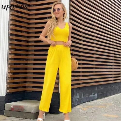 Free Shipping 2021 New Women V-neck Knitted Sweater Set Casual Sleeveless Pullover Vest & Loose Elastic Pants Two-piece Set