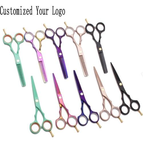 1Pair 5.5" 16cm Engraving Logo Hairdressers Scissors Bang Cut Cutting Shears Thinning Scissors Professional Hair Scissors C1104