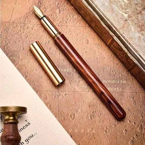 1pcs Handmade Solid Wood + Brass Fountain Pen Natural Color 0.5mm Iraurita Nib For Business and School office Customized Free