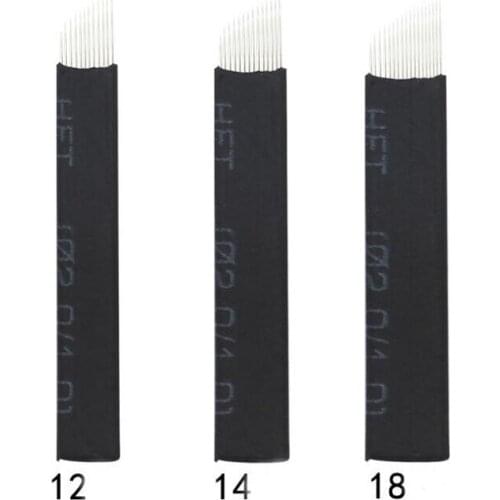 100pcs 14 pins permanent makeup needles for tattoo Blade 0.18mm Microblading Needles For 3D Embroidery Manual Tattoo Pen black